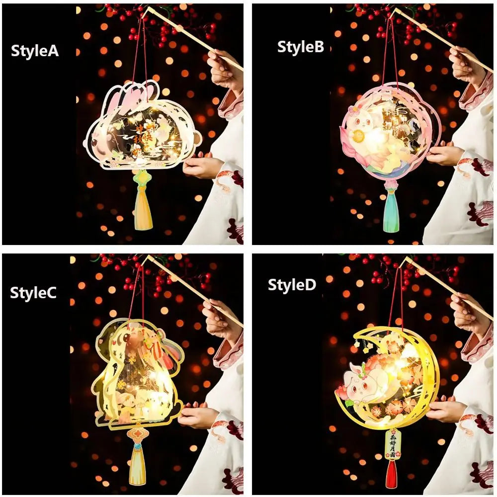 Luminous Mid-Autumn Festival Lantern DIY Handmade with LED Light Rabbit Lantern Chinese Style Glowing Handheld Luminous Lantern