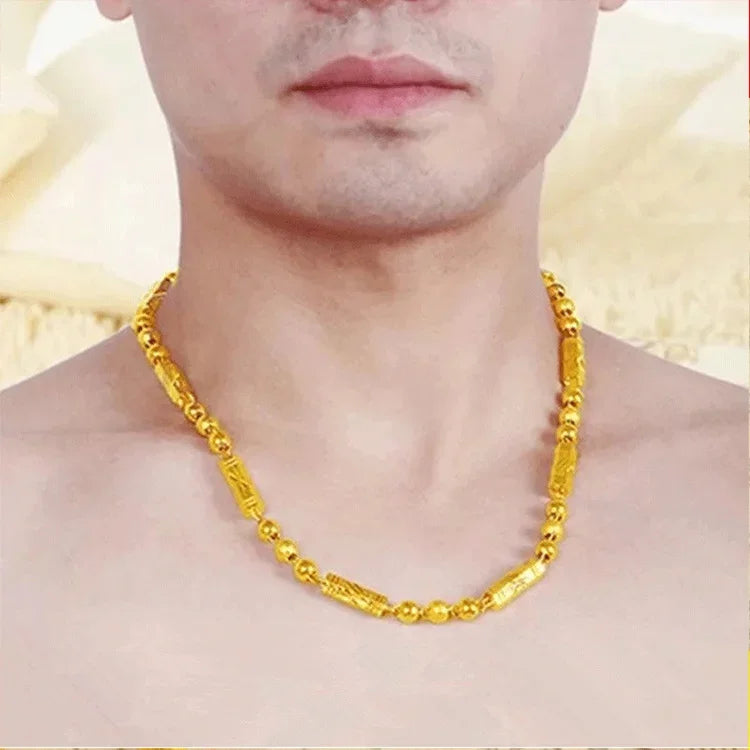 Necklace Simulation 24k Round Bead Plated Color Plated Real 999 Gold 18k Chain Props Jewelry Ring Bracelet for Women's Gifts