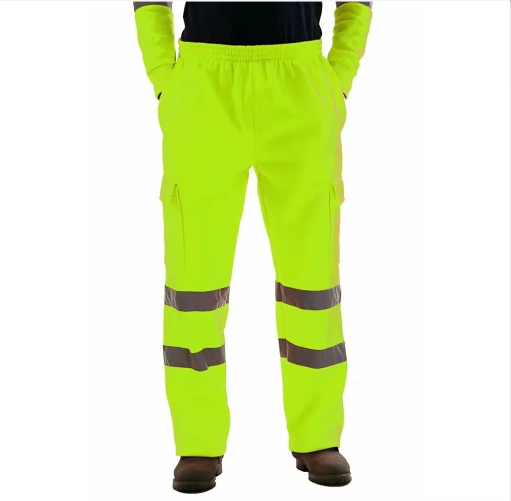 Mens Work Uniform Bottoms Safety Sweat Pants Striped Reflective Pants Loose Mens Jogging Trousers Joggers Patchwork Workwear