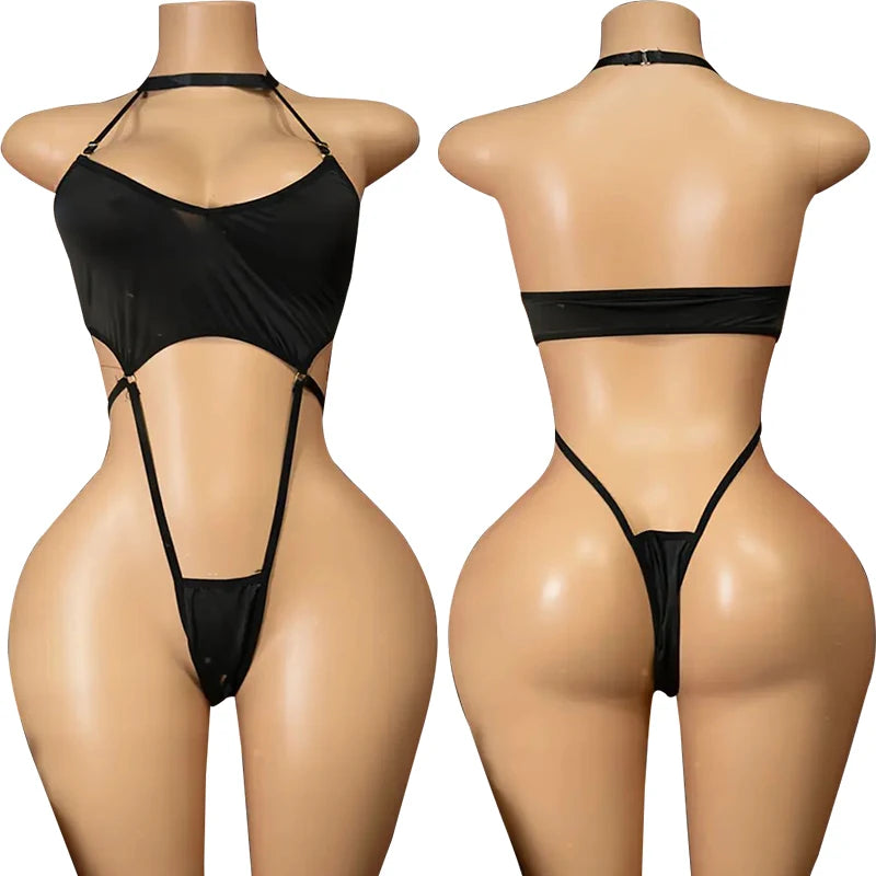 Lingerie Set Hot Sexy Bodysuit Woman Lace Hollow Bra Sets Deep V Halter Neck Babydoll Dress Erotic Underwear One Pieces Lenceria