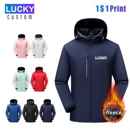 Men's Winter Inner Fleece Waterproof Jacket Custom Printing Embroidery Logo Outdoor Windbreaker Hiking Camping Thermal Coat 4xl