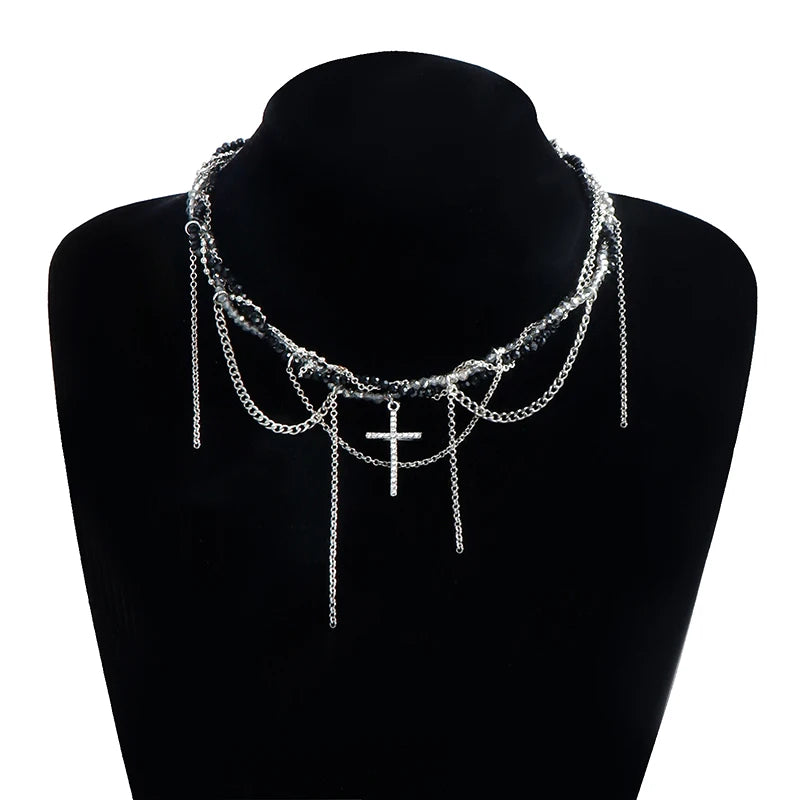 Cross Pendant Necklace For Women Light Luxury Tassels Clavicle Chain Cool Choker Exquisite Fashion Necklace Jewelry Gifts