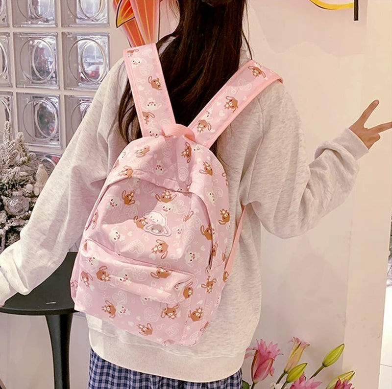 Cute Sugarbunnies Backpack Kawaii School Bags for Girls Cartoon Bunny Pink School Backpack Bagpack Knapsack