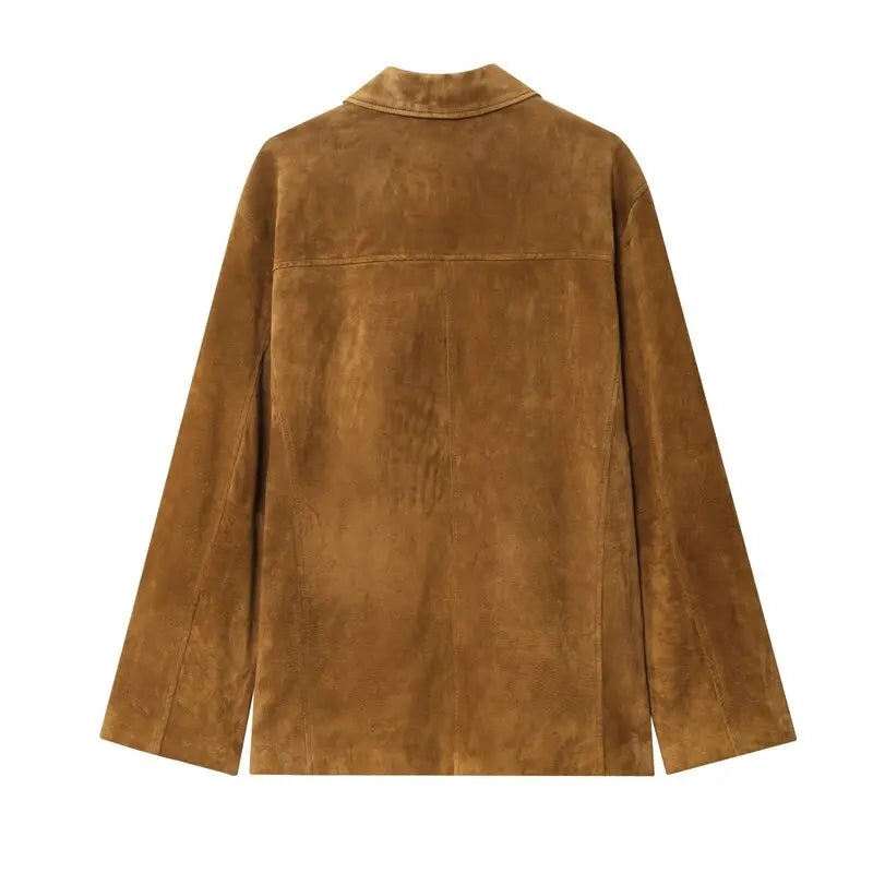 Women's Loose Long Sve Faux Leather Jaet Autumn New Arrival Versatile Outerwear Warmth Faion Sle Button Closure