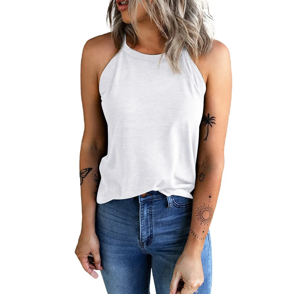 2026 Women's Summer Clothing Top Halter-neck Vest Shirts Women Wear Solid Color Slim-fit Sleeveless Round Neck Blouse For Women