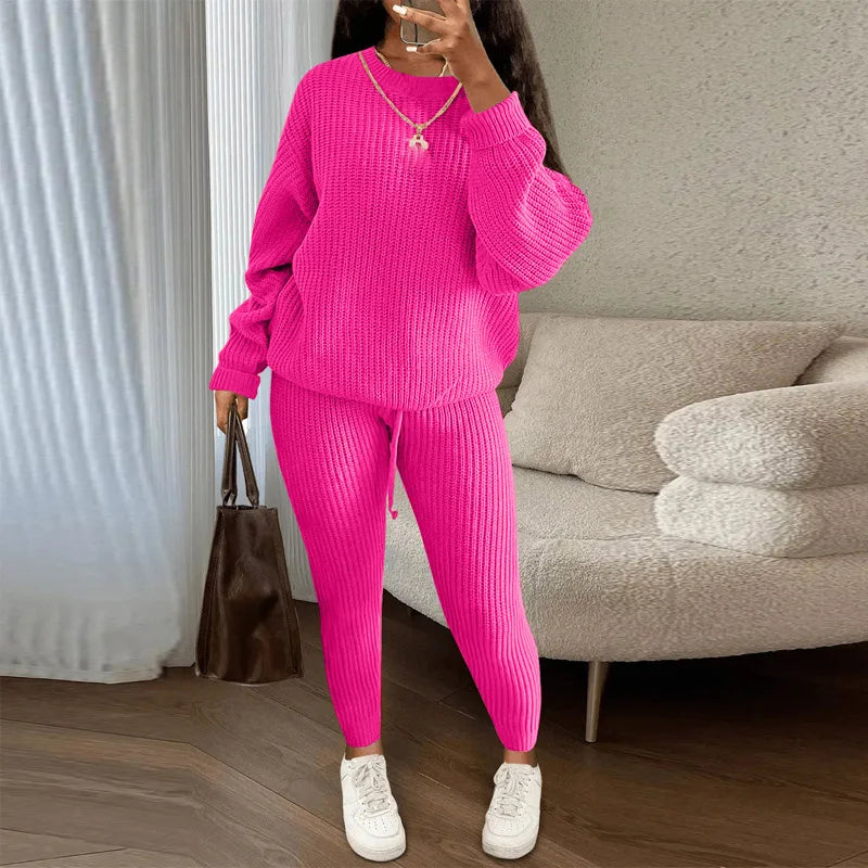Fashion Casual Knitted Suits Long Pants Suits Women's Woolen Suits New Fashion Elegant Casual Solid Two Piece Outfits Woman