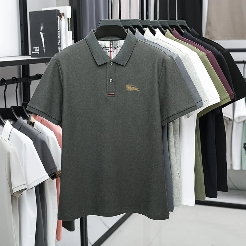 100% Pure Cotton Men's New Polo T-shirt Comfortable Breathable Cool Business Leisure Multi-scene Short Sleeve High-end Embroider