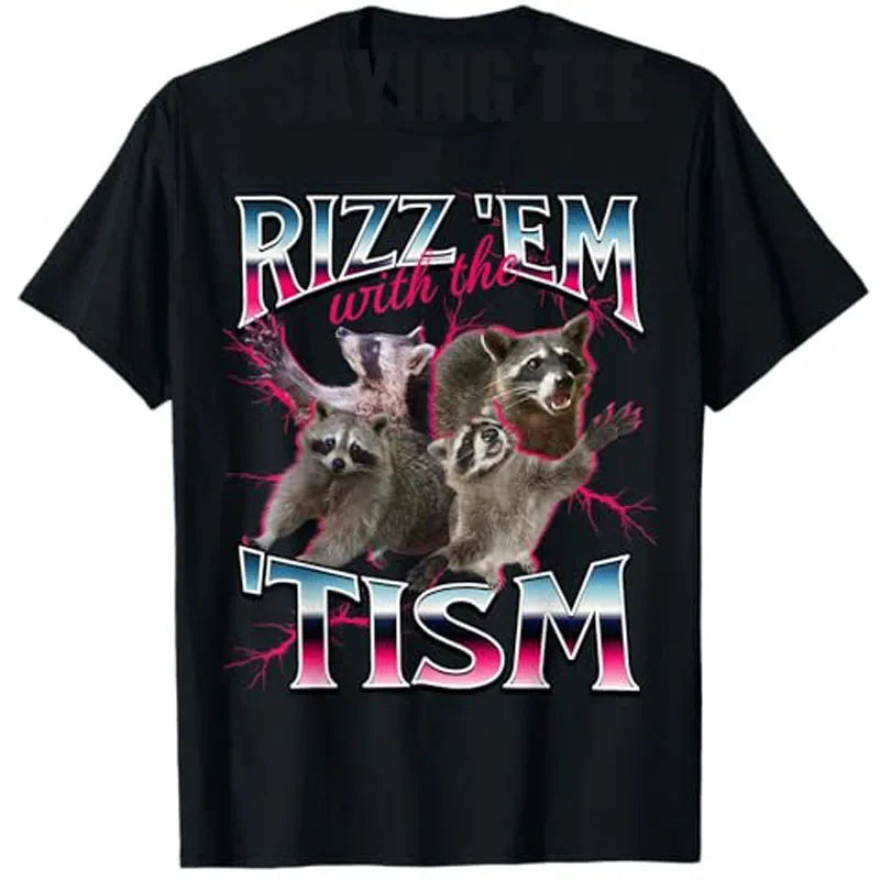 Autism Funny Rizz Em with The Tism Meme Autistic Racoon T-Shirt Cute 90s Style Bootleg Vintage Saying Tee Short Sleeve Blouses