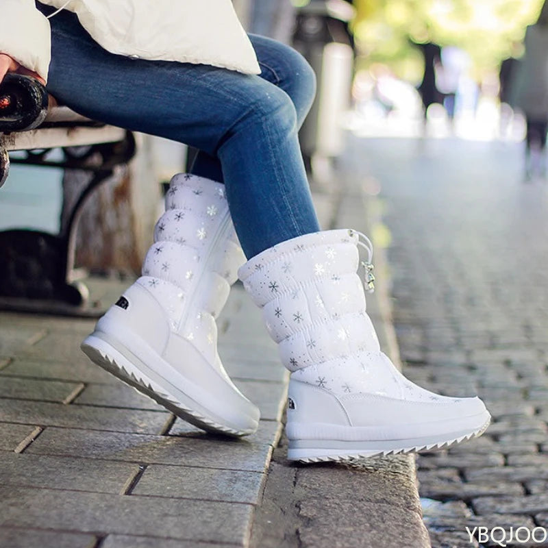 2025 Non Slip Waterproof Platform Snow Boot Casual Female White Shoes Winter Thick Women's Snow Boots Warm Plush Mid-calf Boots