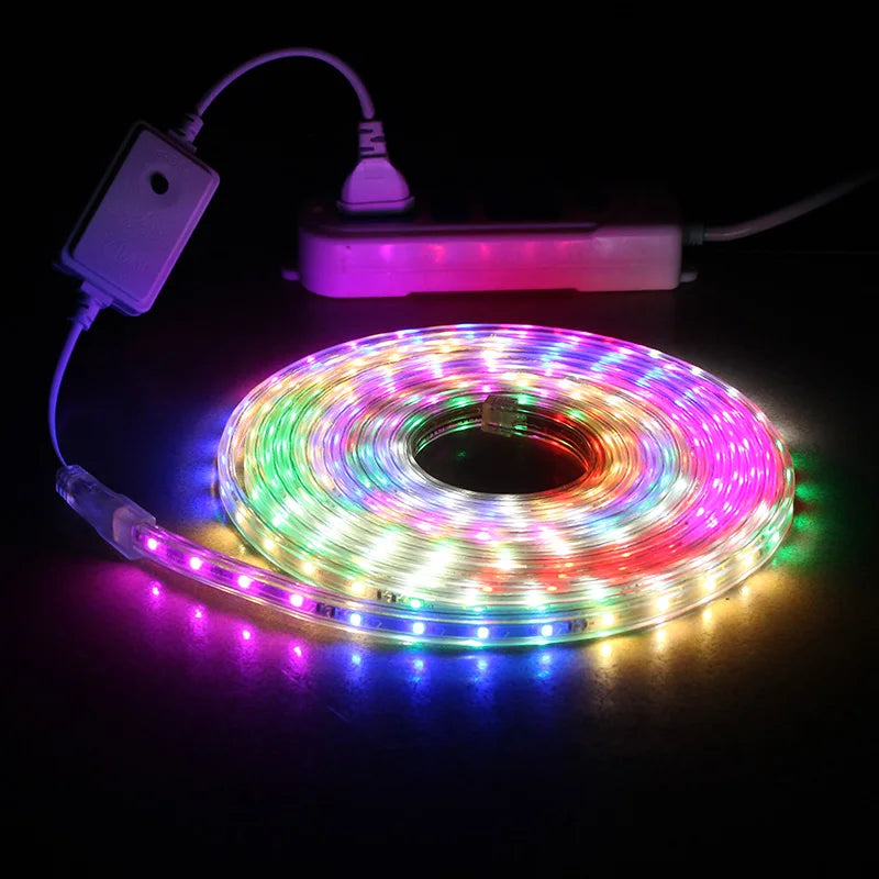 220V LED Strip Light Waterproof RGB Strip Led Ribbon 5050 Led Tape 220 Flexible Led Strip 220 v 60Leds/M Lighting with EU Plug