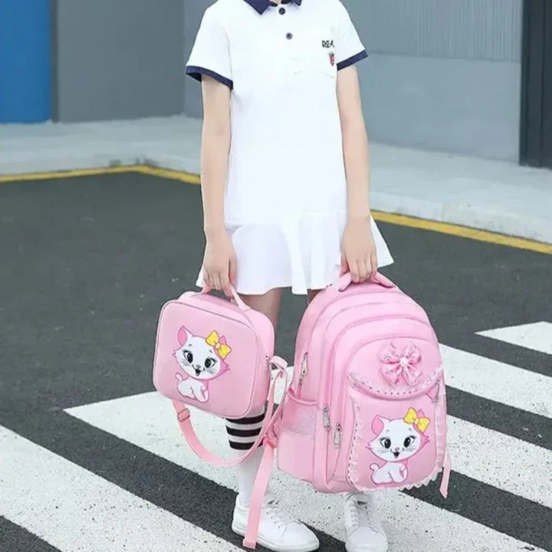 Kids Cat Backpack Set with Lunch Bag Pencil Case Cute School Bag for Girls Boys Waterproof Primary Student Bookbag