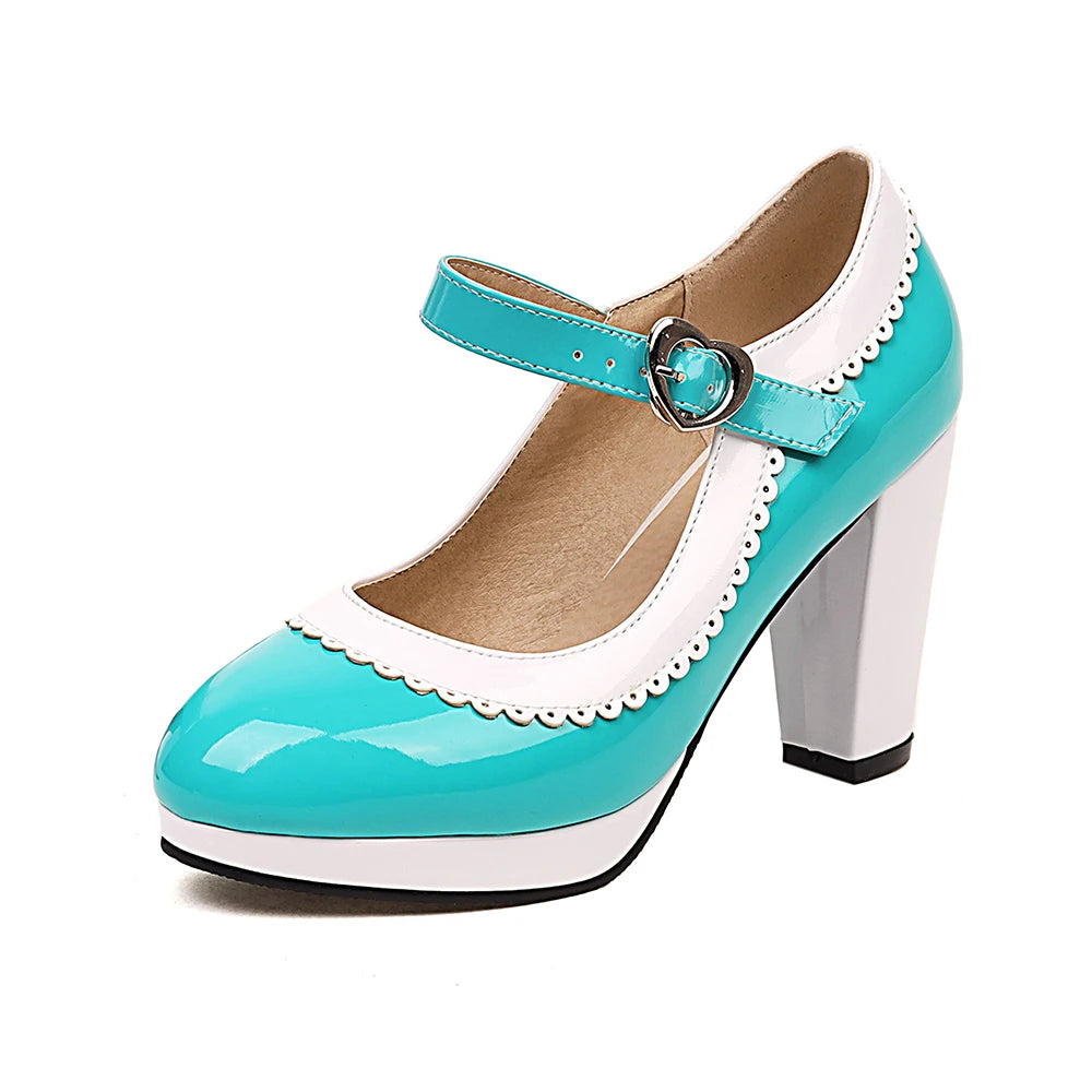 Women's shoes on Heels Women Mixed colors Platform Pumps Shallow Mouth Round Toe Shoes for Woman Mary Jane high heels Footwear