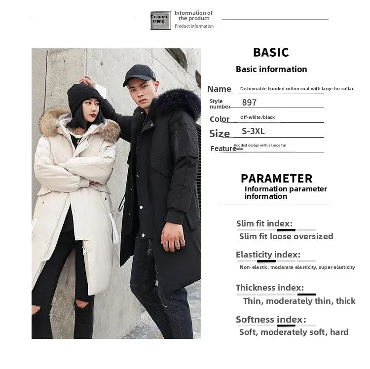 New Winter Down Jacket Men's Couple Fashion Big Fur Collar Medium and Long Youth Pie To Overcome Warmth and Thickening Tide