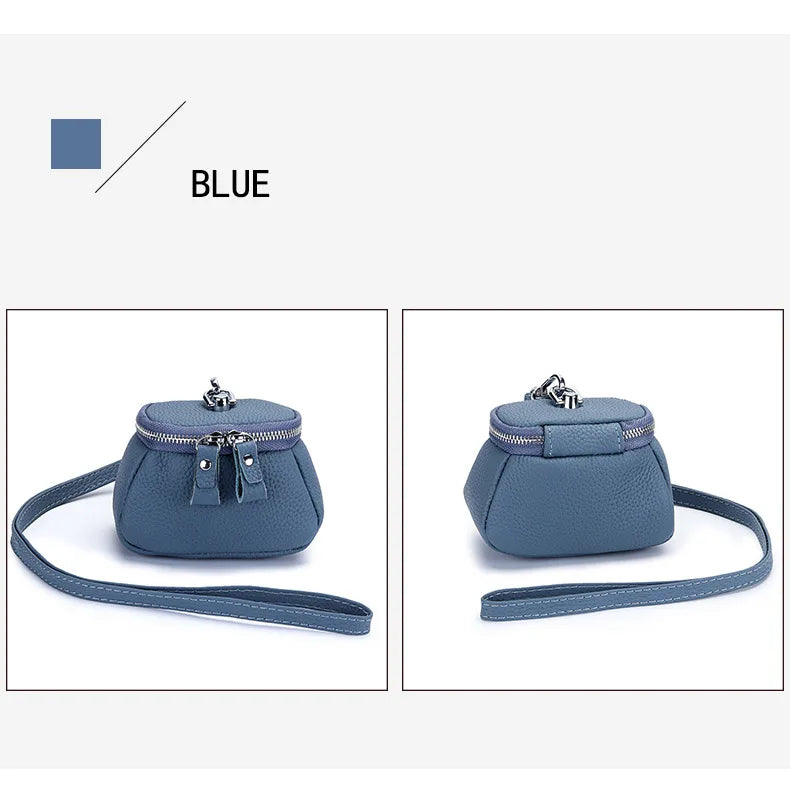 Ladies Genuine Leather Cosmetic Bag Fashion Cosmetic Case Makeup Bag Women Clutch Mini Toiletry Bag Cosmetic Pouch with Lanyard