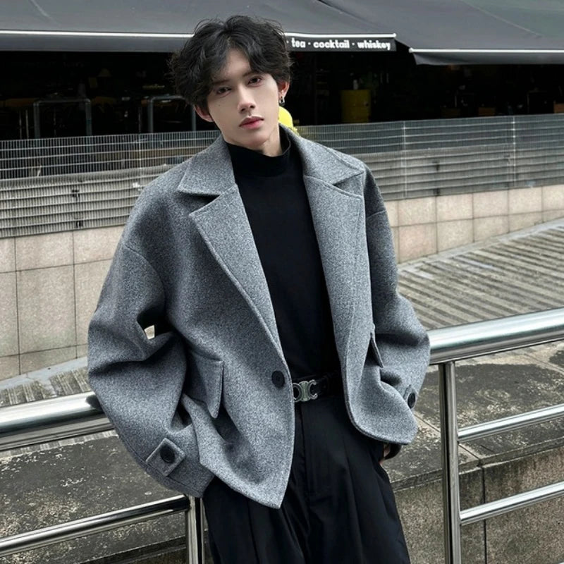 High-end British Style Sle Ort Suit Woolen Jacket Men's Autumn Winter High Sensation Cool Korean Sle Coats Jaet Outerwear Unisex