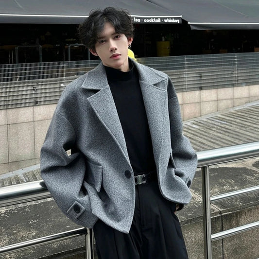High-end British Style Sle Ort Suit Woolen Jacket Men's Autumn Winter High Sensation Cool Korean Sle Coats Jaet Outerwear Unisex