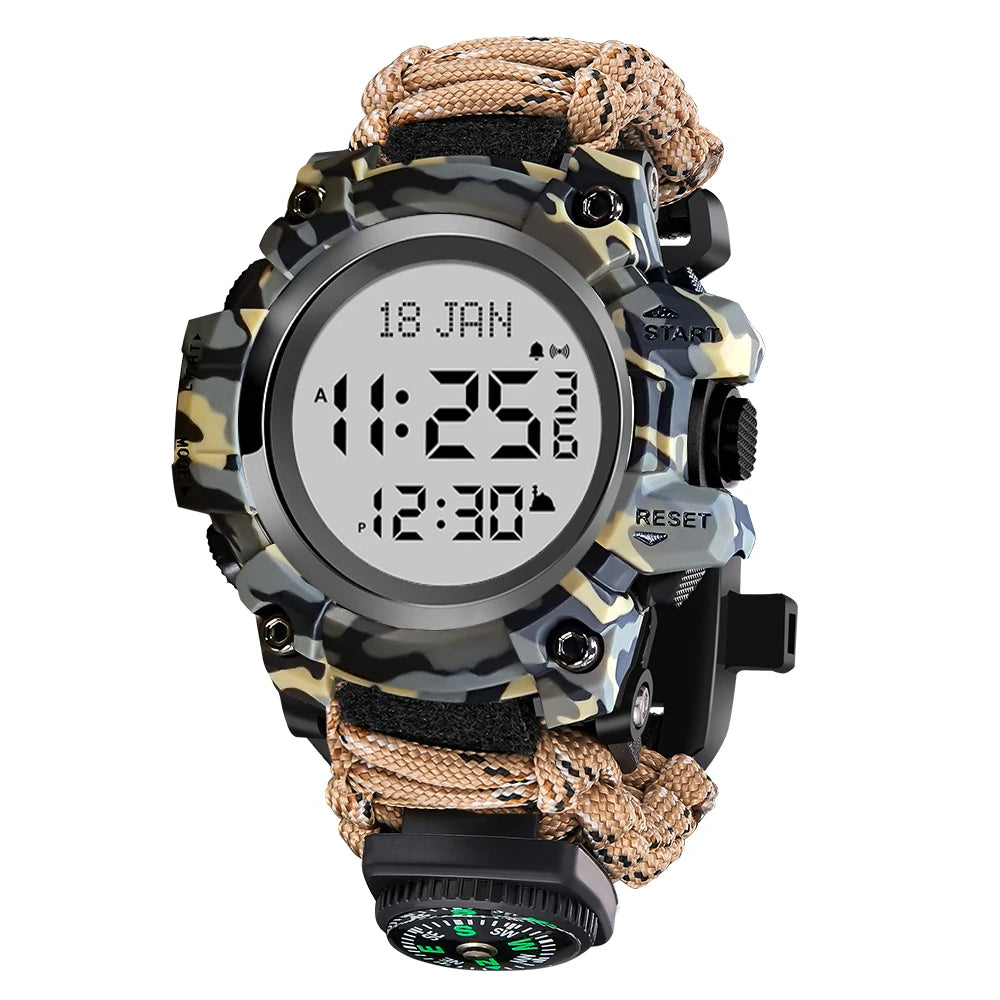 Islamic Prayer Watch Men Azan Watch Compass Multifunctional Digital Wristwatch Luminous Waterproof Outdoor Survival Watch