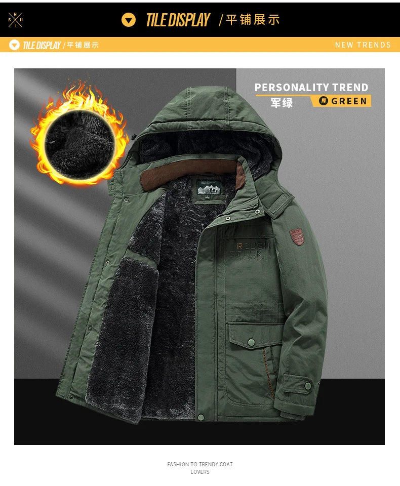 Winter Thicken Warm Men's Winter Jackets Casual Zipper Up Fleece Lining Jacket Windproof Thermal Parka Coat Outwear Clothing