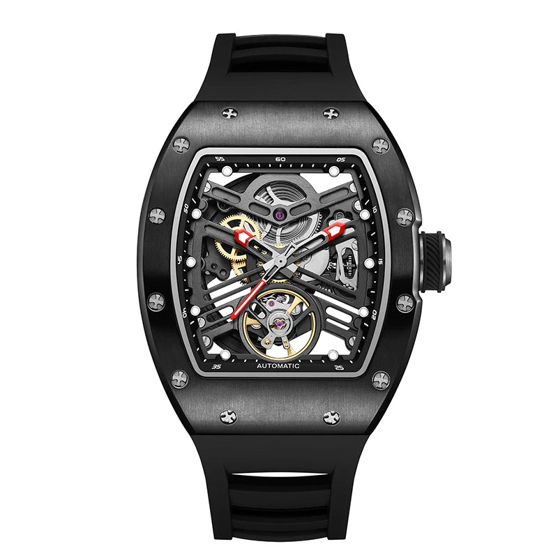 Automatic mechanical watch outdoors simple luxury watches waterproof wholesale skeleton leather mens watch gift