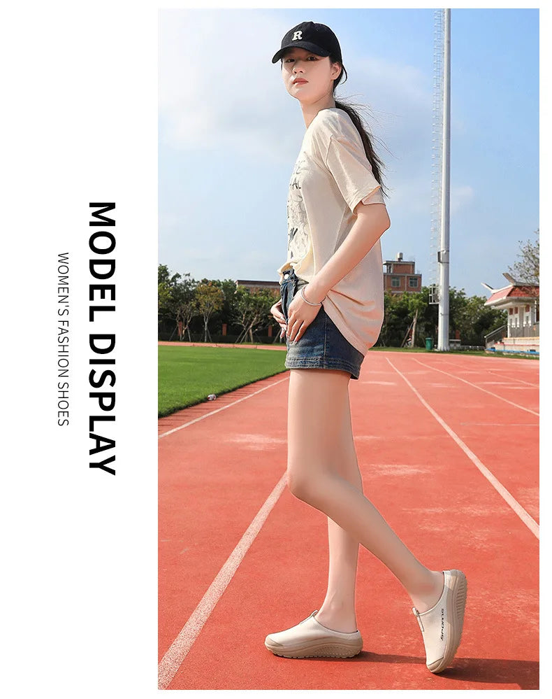 Ladies' Half Dragged Thick Soled Shoes Are Casual Lightweight and Breathable Increasing The Height for Lazy People To Step On