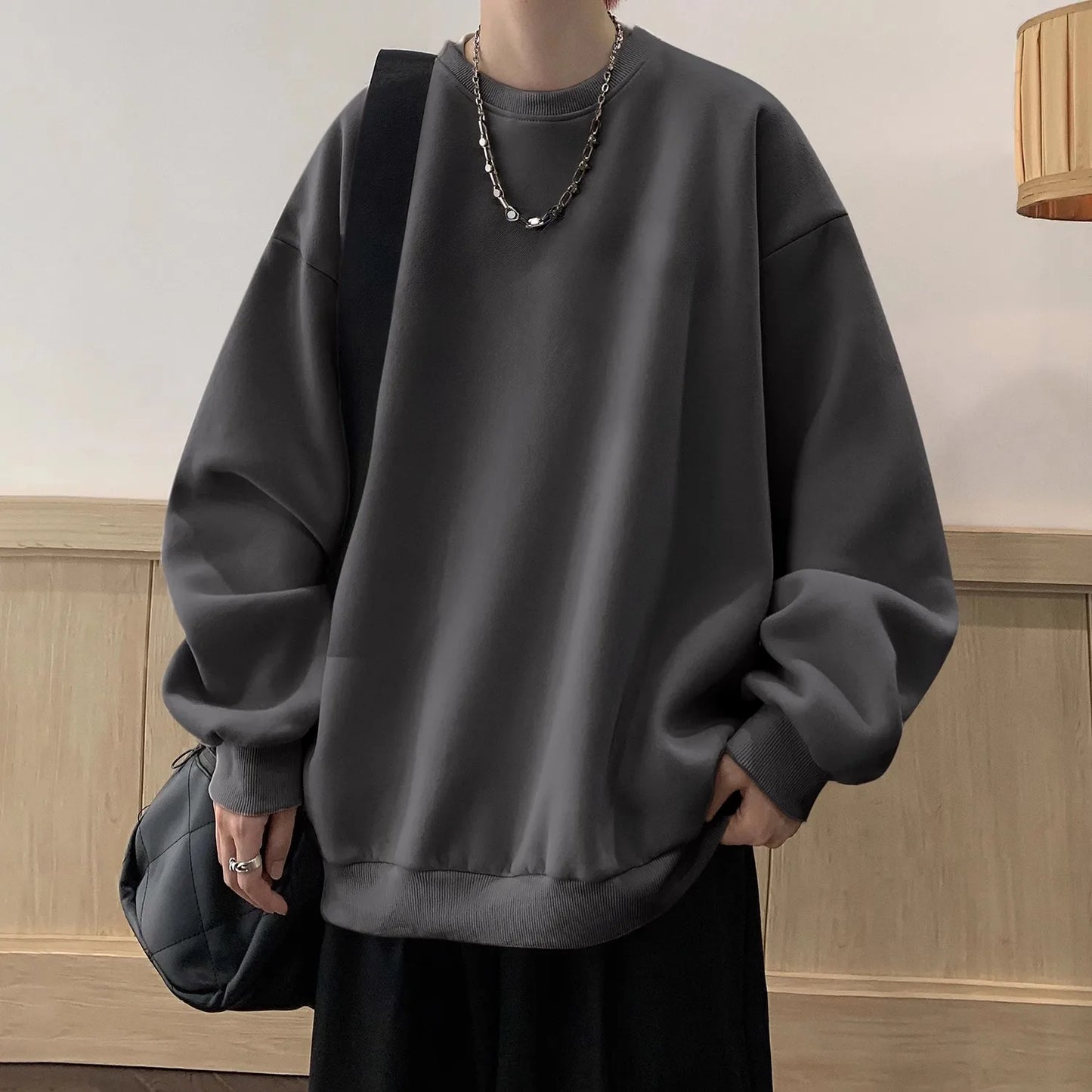 2024 Autumn Winter O-Neck Sweatshirts Men Solid Streetwear Y2K Pullover Hoodies Male Fashion Hip Hop Vintage Hoodie Clothing