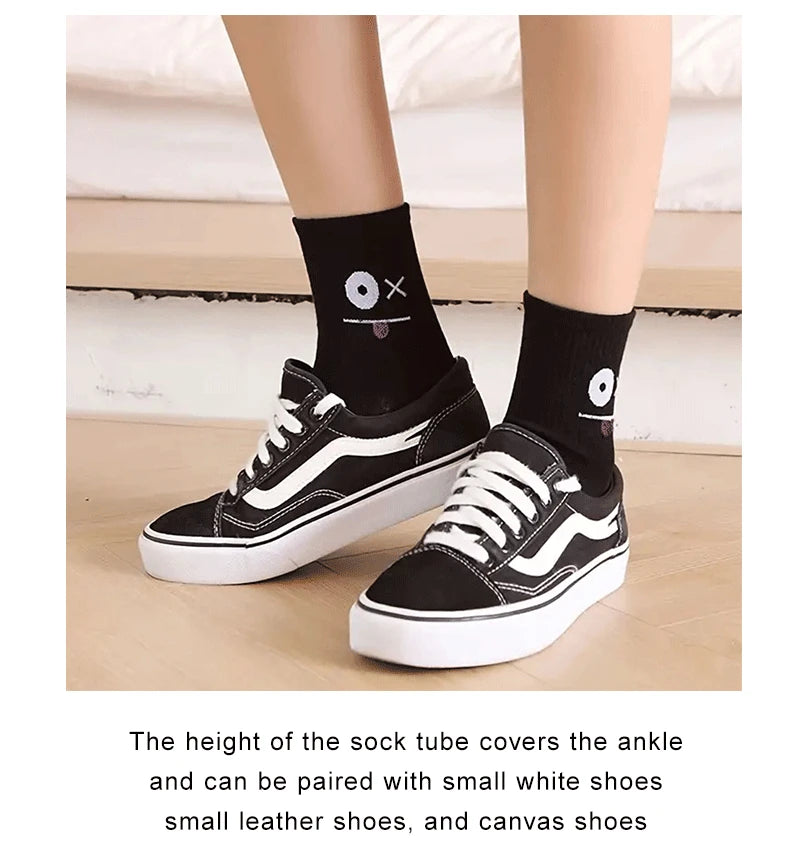 5/10 Pairs Women's Cute Expression Printed Ankle Socks Comfort Interesting Spring Autumn Medium Tube Sock Girls' Short Socks
