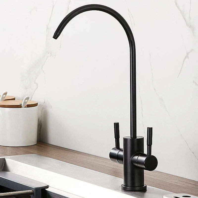 1/4'' Drinking Water Filter Kitchen Faucet Stainless Steel Double Holes Water Purifier Tap Reverse Osmosis RO Faucet 360° Swivel
