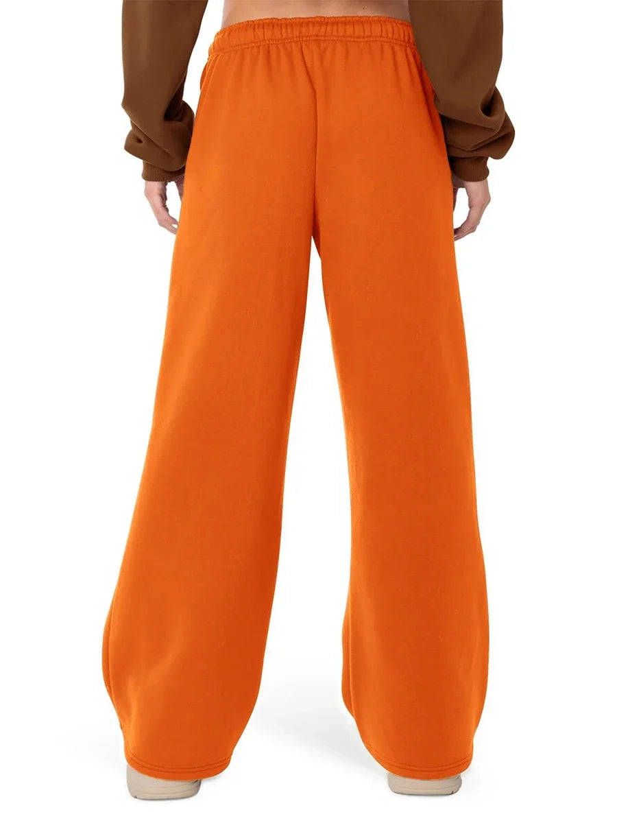 Womens Wide Leg Sweatpants Elastic High Waist Straight Legged Sweatpants Basic Baggy Comfy Jogger Sweat Pants Orange Gray Bottom