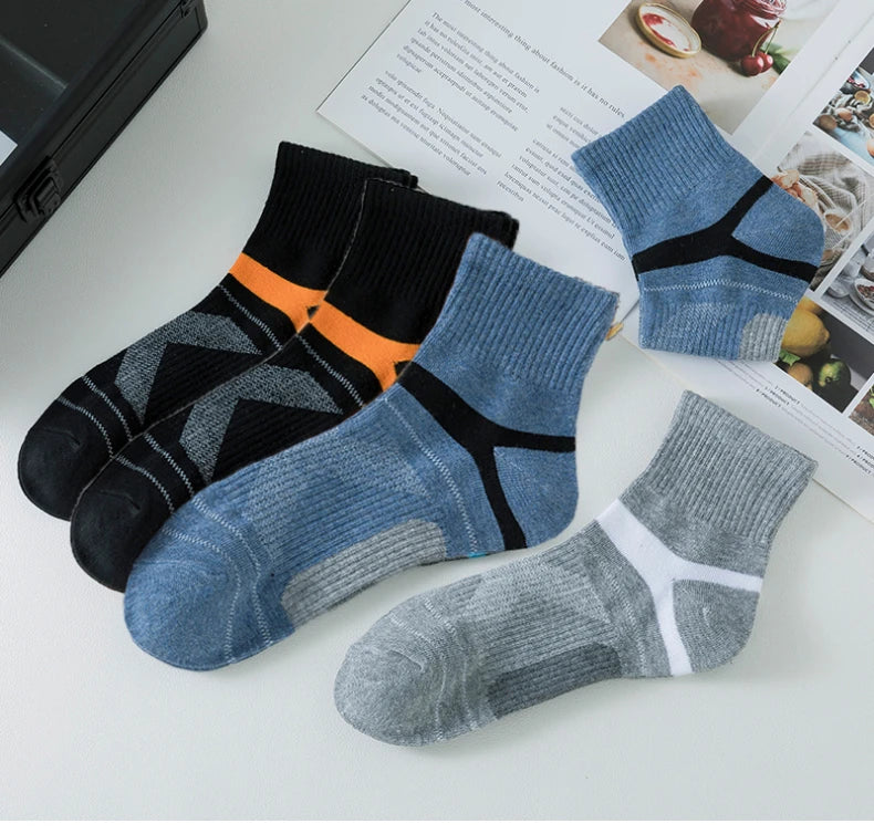 3/5/6 Pairs  Cotton Outdoor Sports Socks, Sweat Absorbing and Odor Resistant Cotton Running Basketball Socks, Trendy Socks