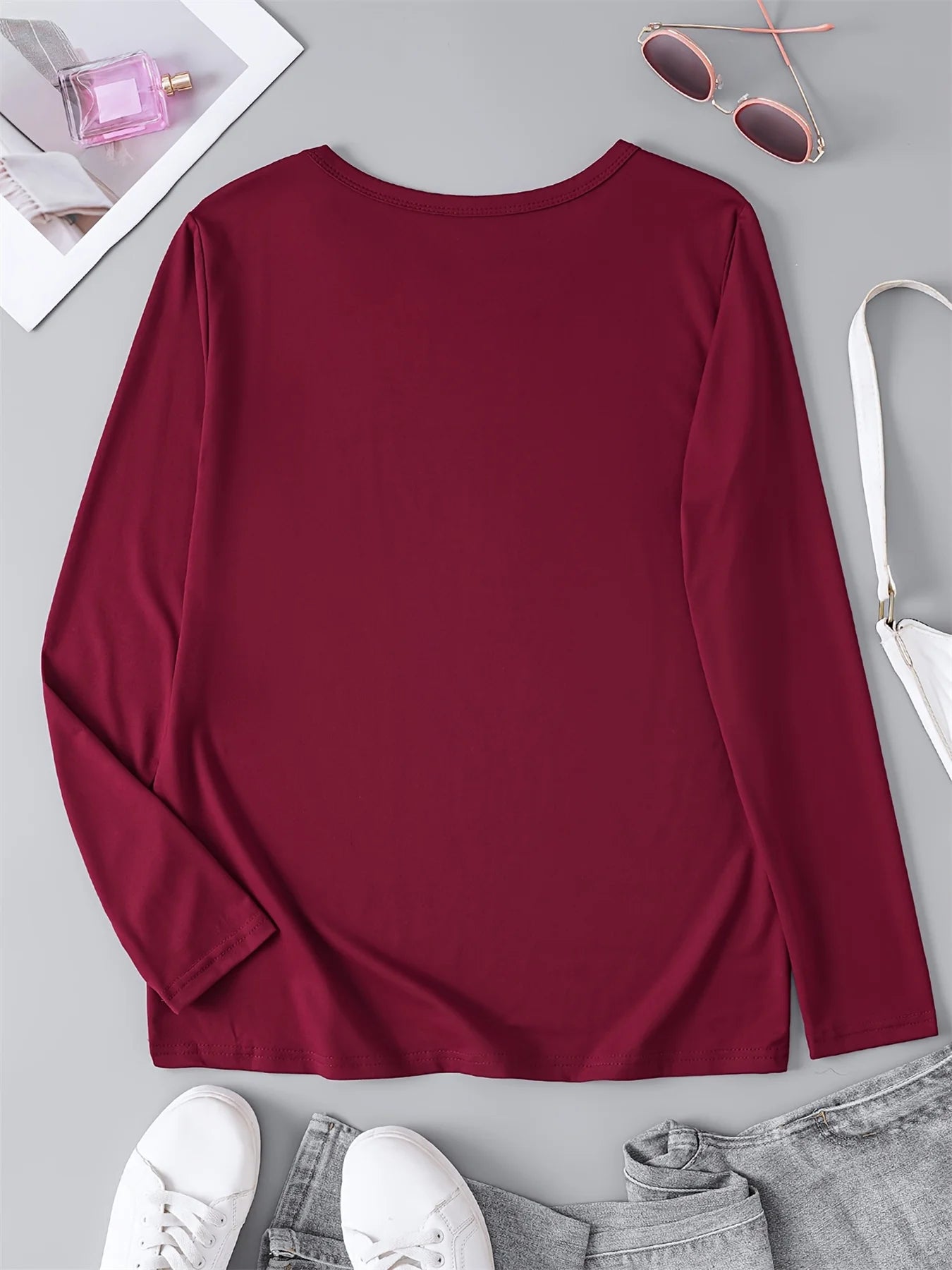 100% pure cotton women's spring and autumn casual long sleeved shirt with heart gesture graphic print round neck T-shirt