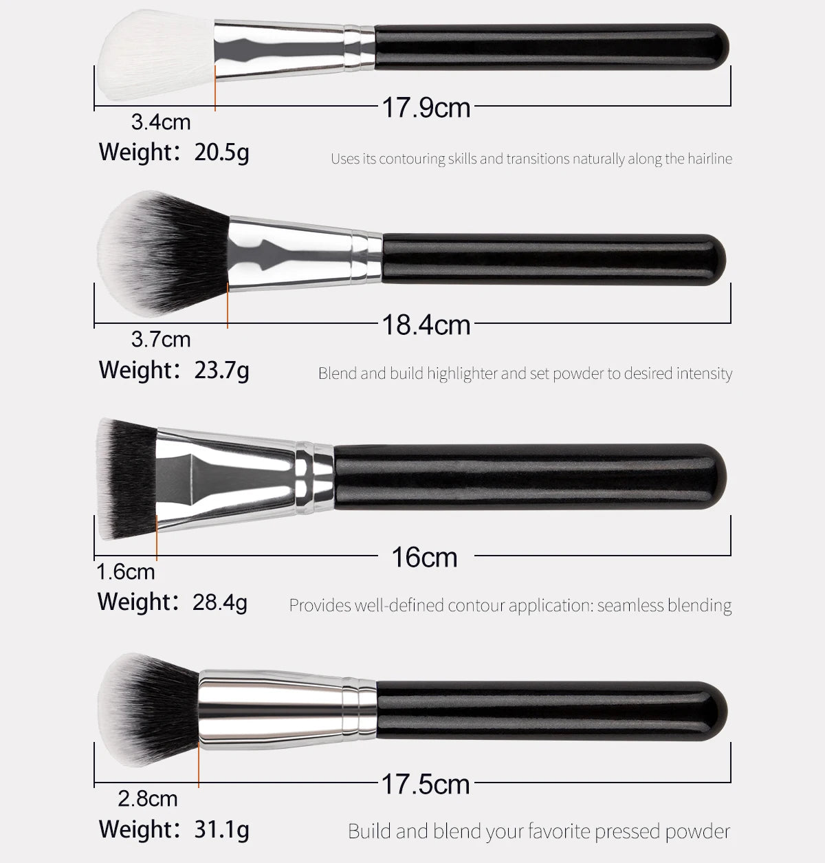 Professional 40Pcs Makeup Brushes Set Soft Synthetic Bristle Powder Blending Contour Eyebrow Eyeshadow Fan Foundation Brush