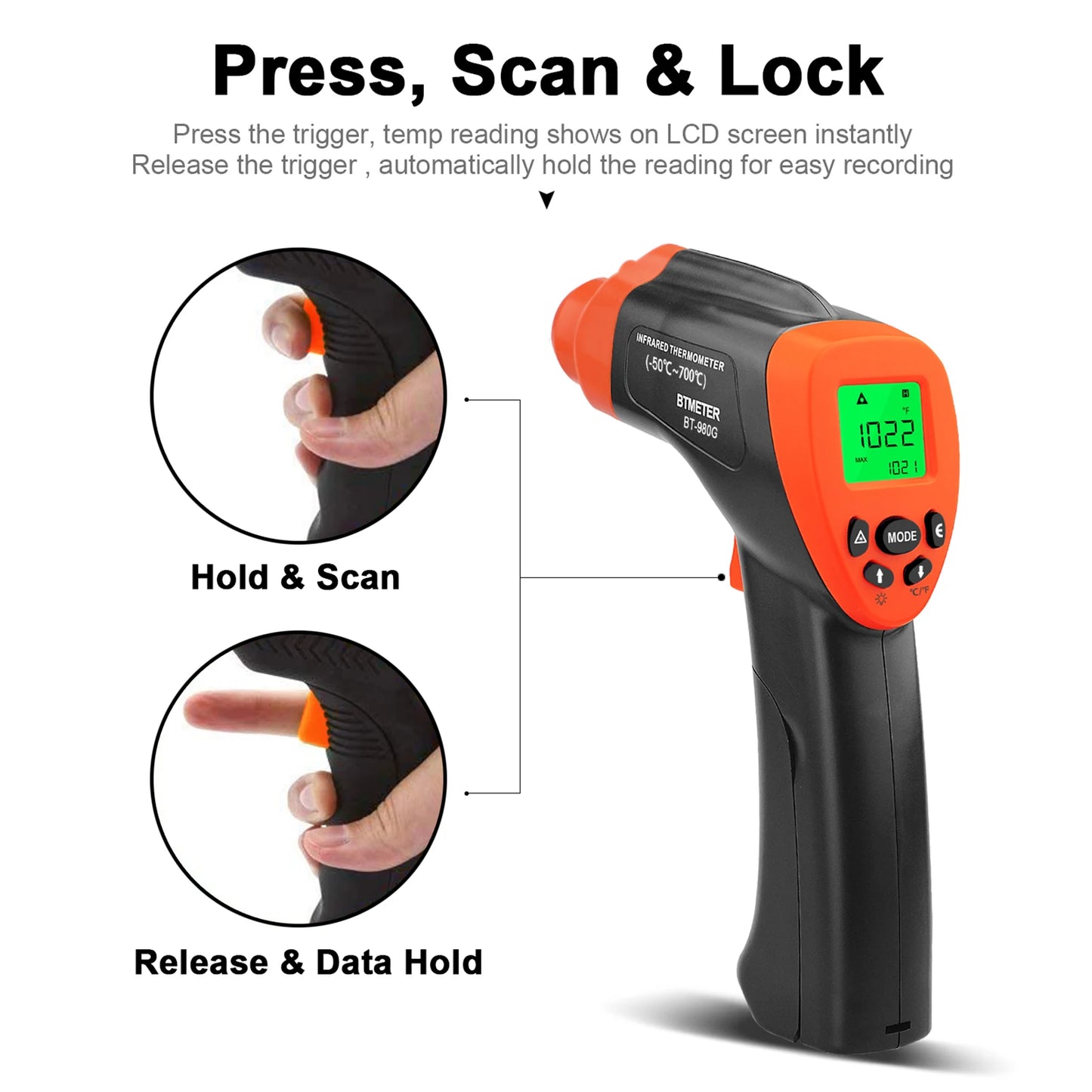 Infrared Thermometer Gun Handheld Heat Temperature Gun Laser Temperature Gun with Adjustable Emissivity Measure -50°C to 1800°C