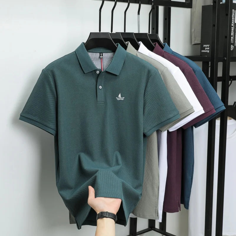 100% pure cotton men short sleeve polo shirt fashion exquisite sailboat embroidery summer comfort business casual lapel T-shirt