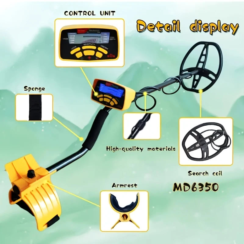 MD-6350 High-sensitivity Metal Detector, a professional treasure hunt detection device for gold Prospectors (Battery-free)