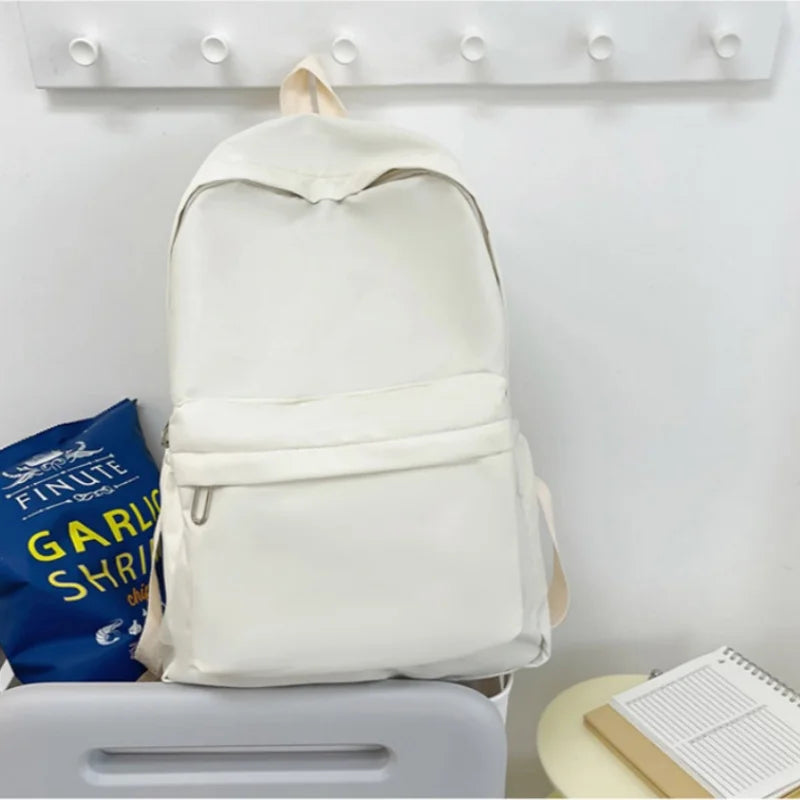 Women Schoolbag Waterproof Large Capacity School Backpack Smooth Zipper Solid Color Teens Girl Casual Daypack Bag Student Supply