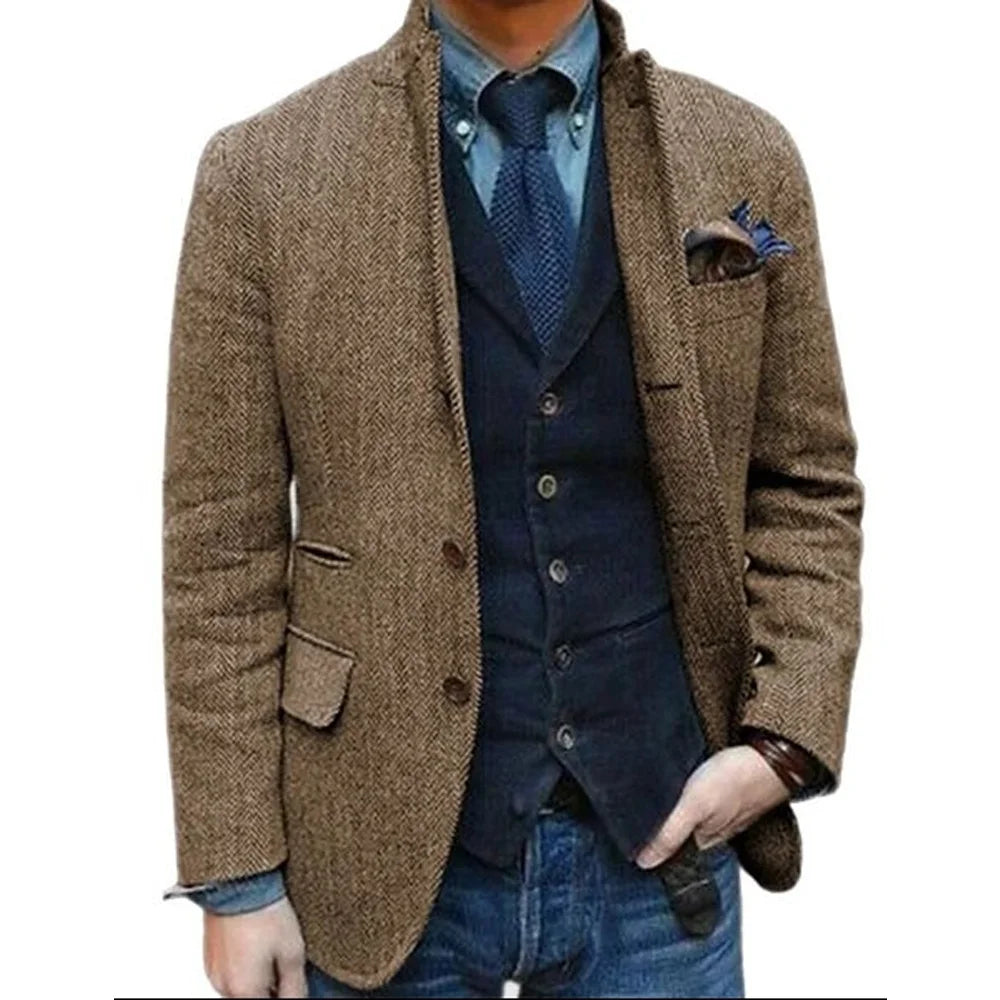 Wool Blazer for Men 3 Button Design Stand Collar Jacket Spring New Style, Men's Suit Jacket XS-5XL