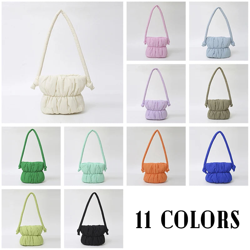 Nylon Bucket Bags Women Casual Designer Handbags Down-Filled Cotton Shoulder Bag Pleated Crossbody Bags Fashion Underarm Bag