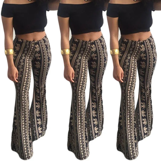 Women's Clothing Pants 2025 New Women's Pants Bohemian Micro-flared Pants Leggings Fashion Printing Ethnic Tribal Style