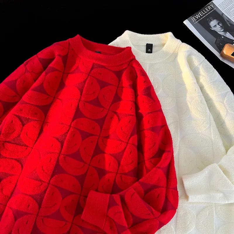 Wool Solid Sweater Long Sleeve Round Neck Fashion Knitted Pullover Coat Autumn Sweatshirt Warm Casual Men Thick New Jacket Tops