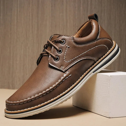 Men Genuine Leather Casual Shoes Fashion Business Leisure Shoes Lace-up Loafers