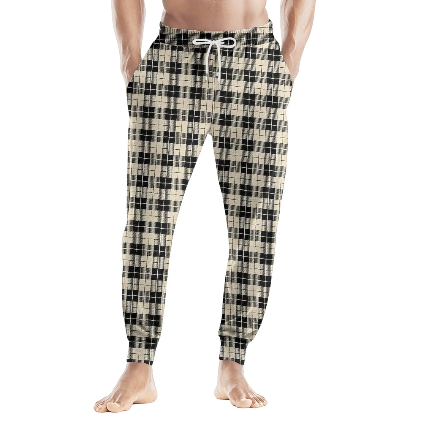 Men'S Plaid Casual Pants Checkered Pattern Cuffed Design Comfortable Fabric Suitable Daily Wear All Seasons Trendy Pajama Pants