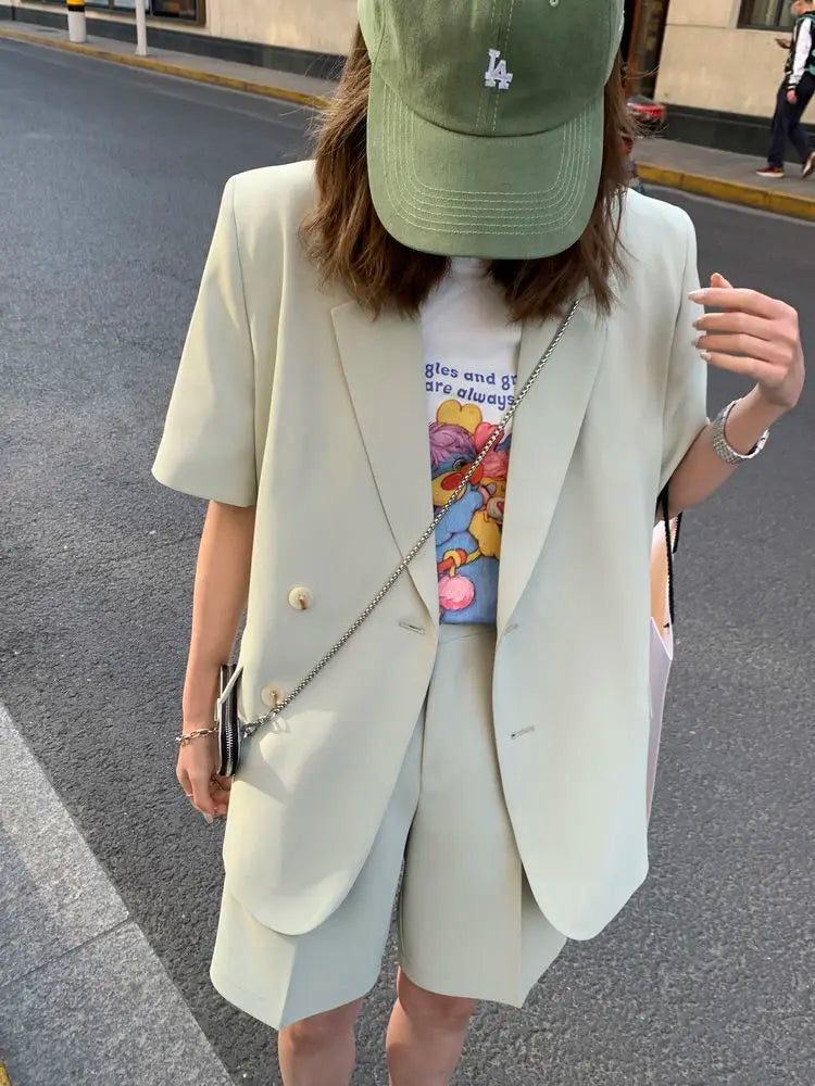 Pant Suits 2025 Spring and Summer Thin Casual Loose Short Sleeved Suit Jacket Women Suit Two-piece Set