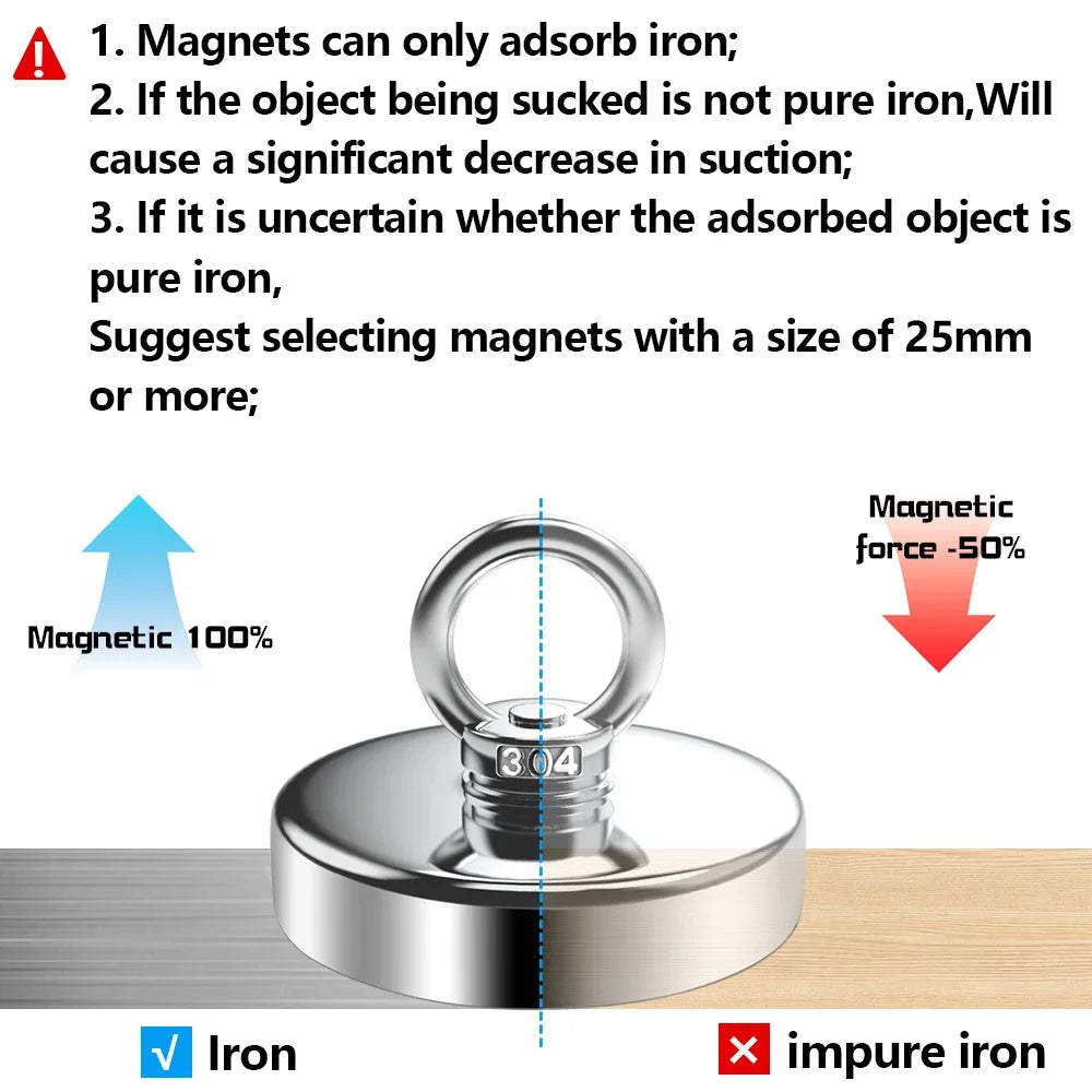 16/20/25/36/42/48/60mm Neodymium Fishing Magnet Heavy Duty Rare Earth Magnet with Countersunk Hole Eyebolt Salvage Magnetic
