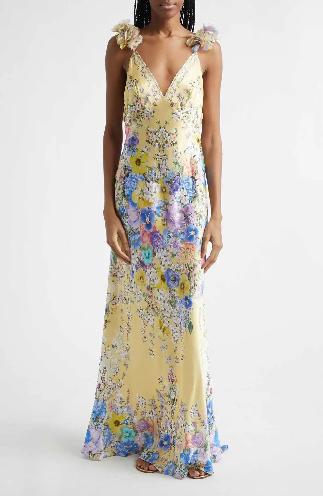 100% Silk Floral Print Sleeveless Sling Maxi Dress for Women Elegant Deep V Neck Backless Sexy Club Party Long Dress