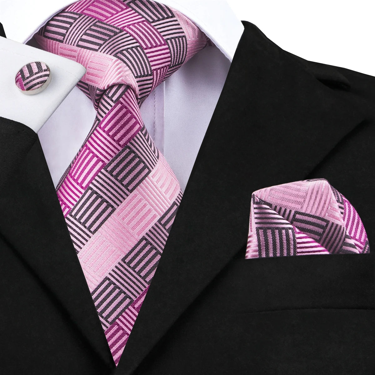 Hi-Tie Silk Men Tie Peach Pink Floral Wedding Necktie for Men Luxury Necktie Handkerchief Cufflink Fashion Design Business