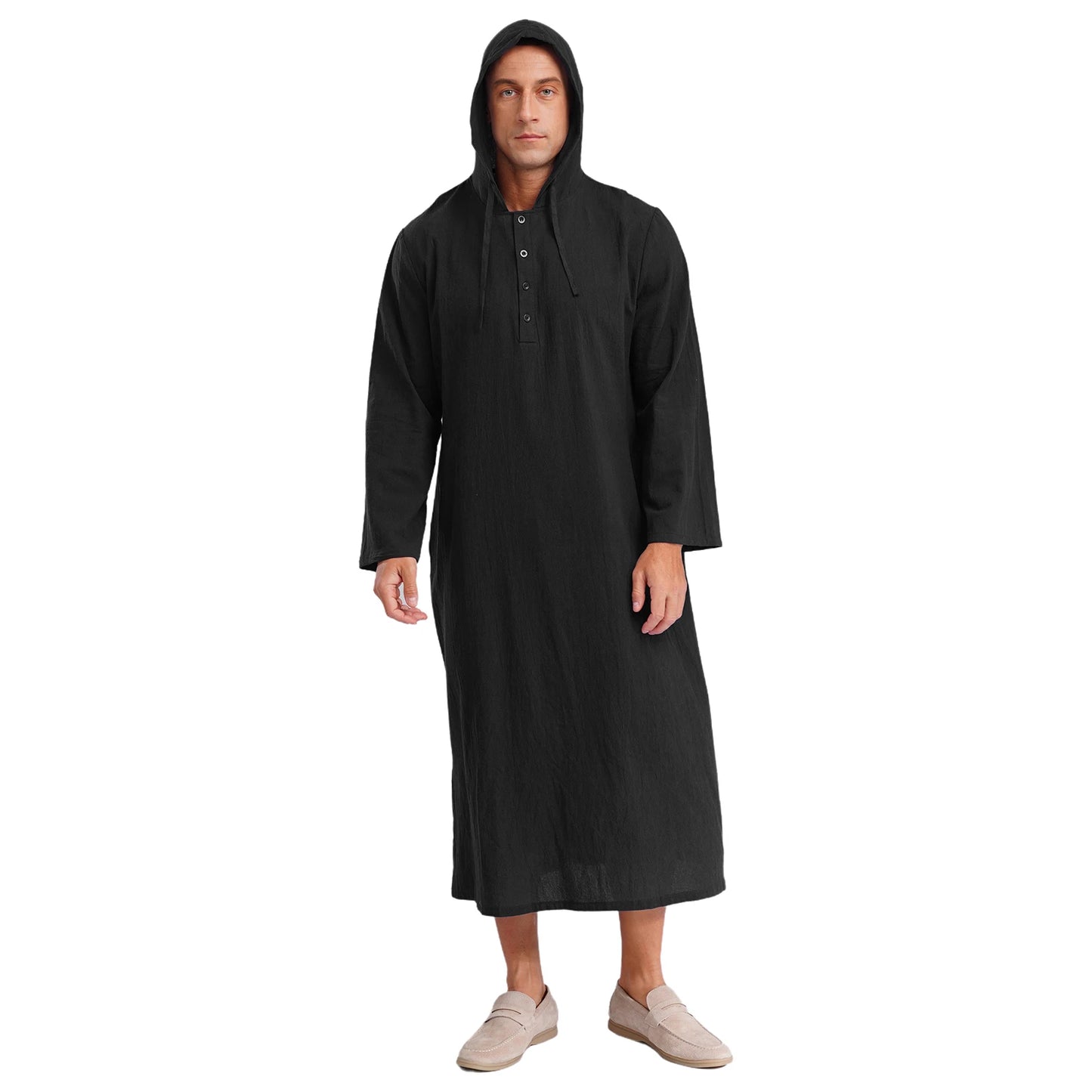 Islamic Kaftan Muslim Jubba Arabic  Thobe Men's Clothing Hooded Long Sleeves Pockest Buttons Long Loose Gown Shirt Dresses