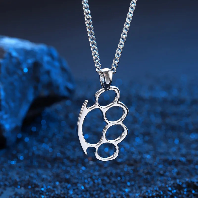 Brass Knuckles Pendant Necklace for Women Men Neck Chain Vintage Summer Goth Jewelry Trend Accessories Holiday Gifts