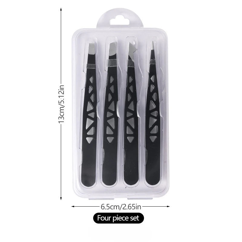 4pcs Precision Eyebrow Tweezers Set - Stainless Steel Tools for Brow Shaping, Beard Plucking & False Lash Application Eyebrow Gr