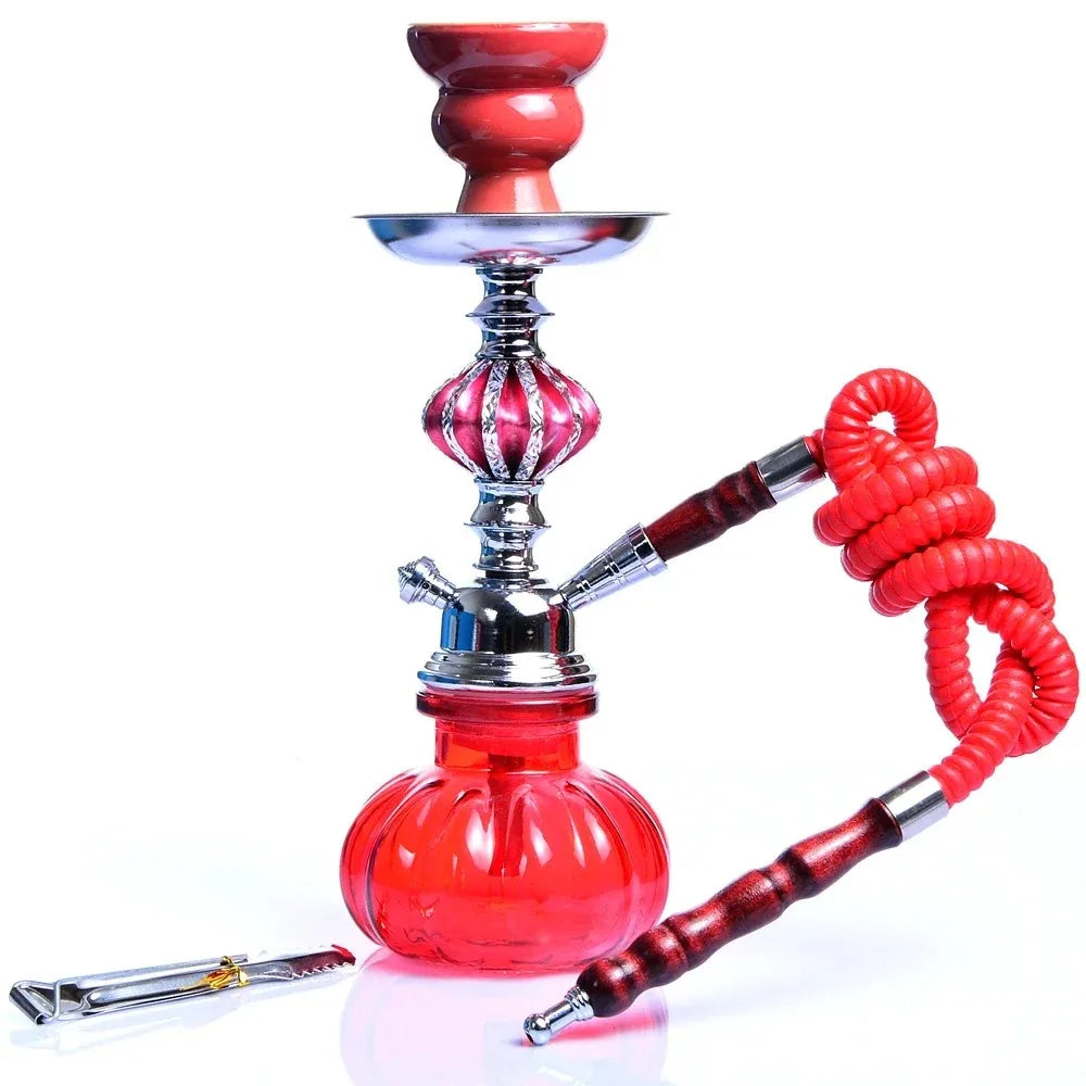 Glass Hookah Set with Ceramic Shisha Bowl Imitation Leather Hose Metal Charcoal Tongs Accessories Chicha Narguile Sheesha Set