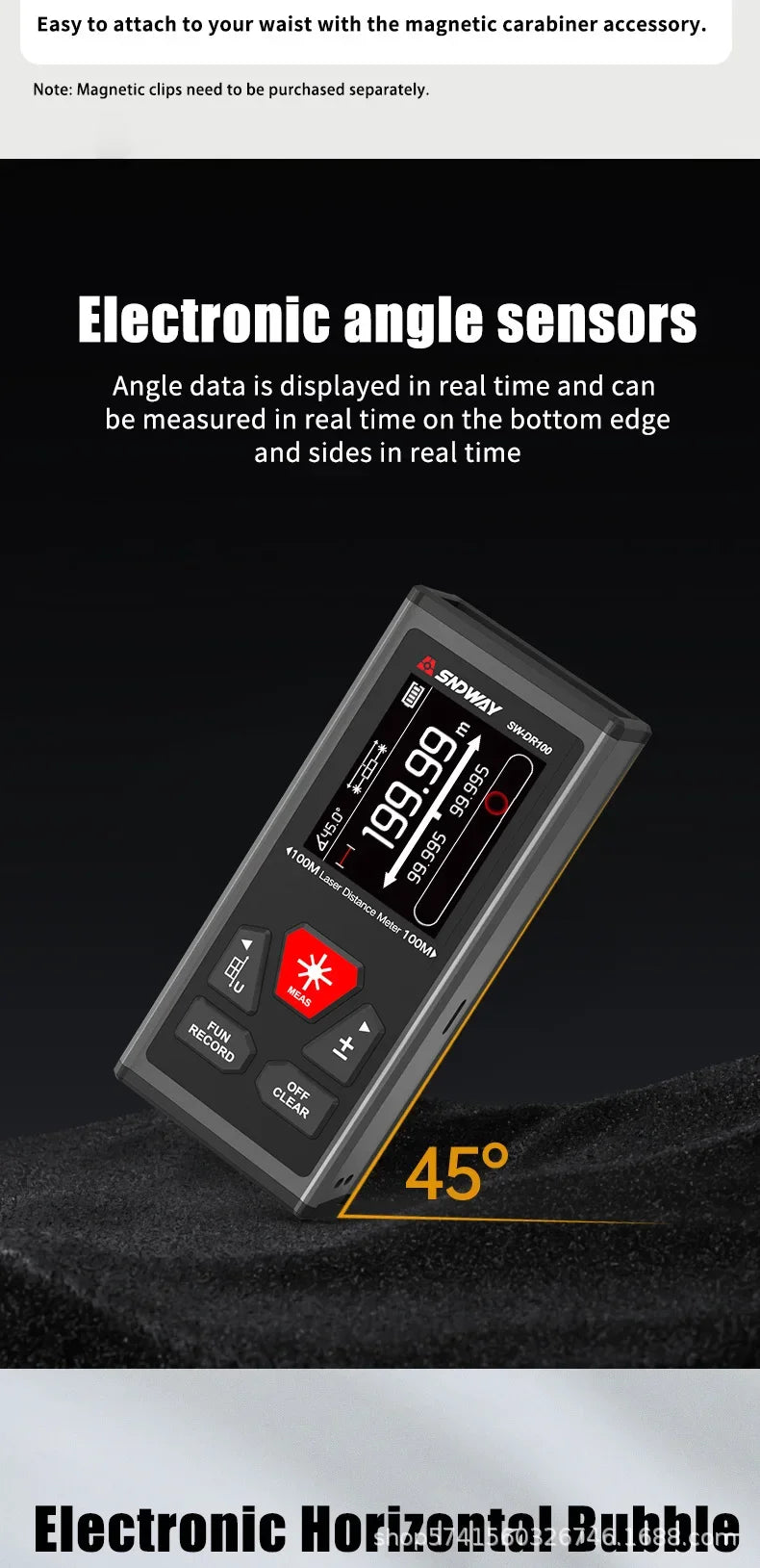 SNDWAY SW-DR60 Dual Laser Distance Meter 60M 100M Bilateral Laser Rangefinder Laser Tape Measure Bidirectional Range Finder